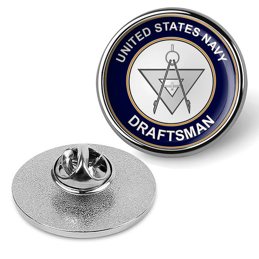 U.S. Navy Draftsman Tie Tac, Hat Pin, Badge, Military Emblem Lapel Pin - Silver