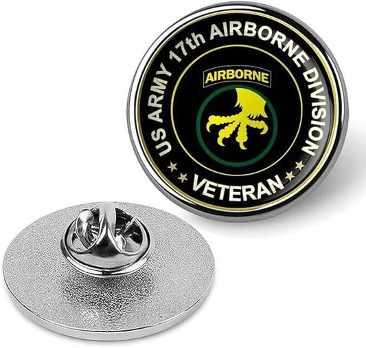 US Army 17th Airborne Division Veteran Tie Suit Shirt Lapel Pin - Silver