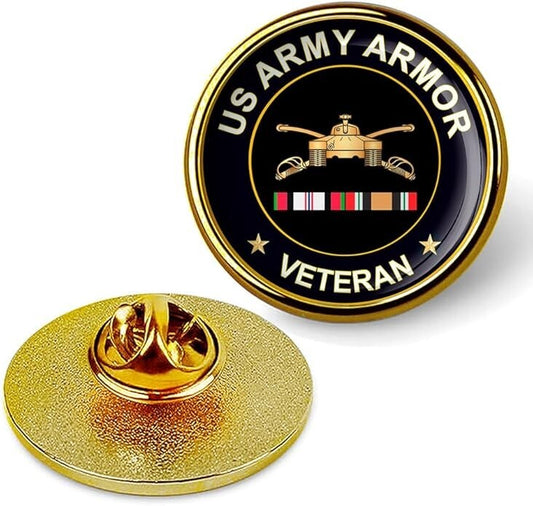 US Army Armor Veteran Tie Suit Shirt Lapel Pin - Gold