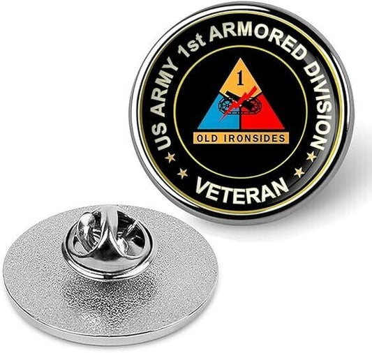 US Army 1st Armored Division Veteran Tie Suit Shirt Lapel Pin - Silver