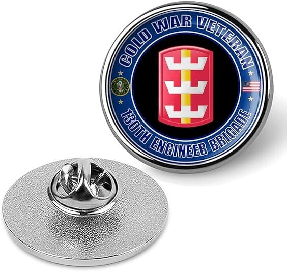 Cold War Veteran 130th Engineer Brigade Tie Suit Shirt Lapel Pin - Silver