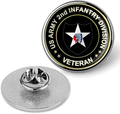 US Army 2nd Infantry Division Veteran Tie Suit Shirt Lapel Pin - Silver