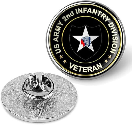US Army 2nd Infantry Division Veteran Tie Suit Shirt Lapel Pin - Silver
