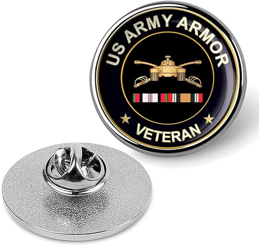 US Army Armor Veteran Tie Suit Shirt Lapel Pin - Silver