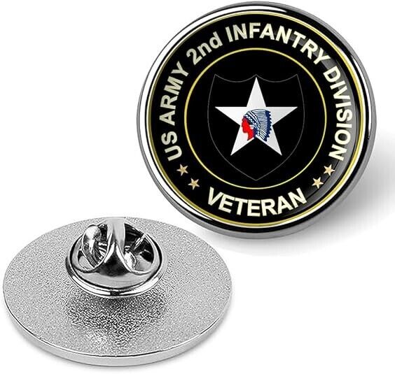 US Army 2nd Infantry Division Veteran Tie Suit Shirt Lapel Pin - Silver
