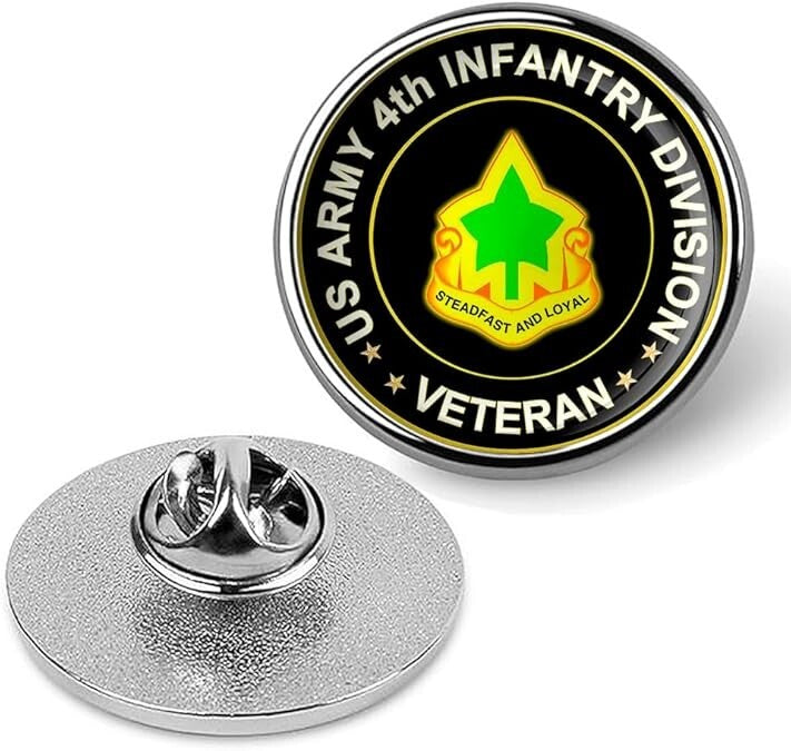 US Army 4th Infantry Division Veteran Tie Suit Shirt Lapel Pin - Silver