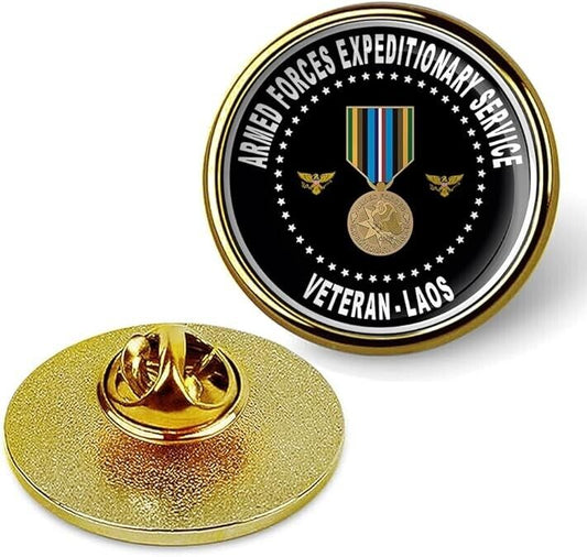 Armed Forces Expeditionary Service Veteran - Laos Lapel Pin-Gold