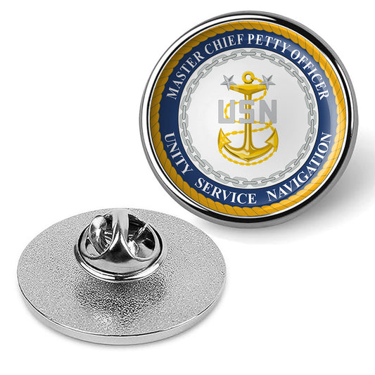 U.S. Navy MCPO "USN" Round Tie Tac, Hat Pin, Badge, Military Lapel Pin - Silver