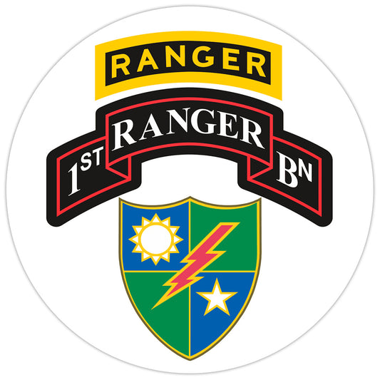 1st Ranger BN with 75th Ranger Regiment Insignia Bumper Sticker Vinyl Decal 5"