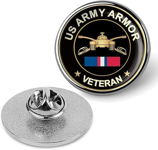 US Army Armor Veteran Tie Suit Shirt Lapel Pin - Silver