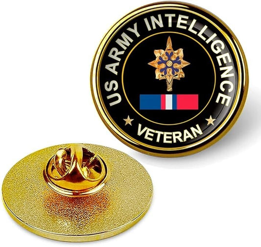 US Army Intelligence Veteran Tie Suit Shirt Lapel Pin - Gold