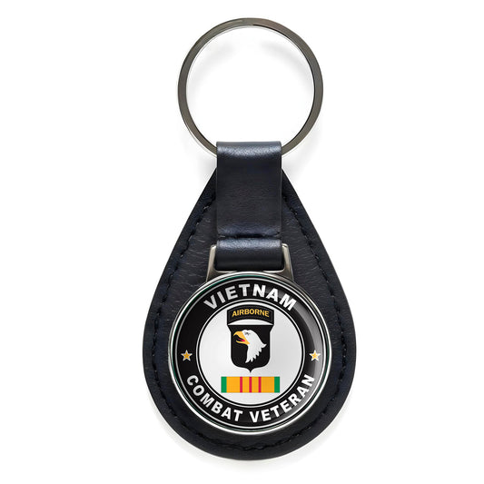 101st Airborne Division Vietnam Combat Veteran Leather Keychain Silver Keyring