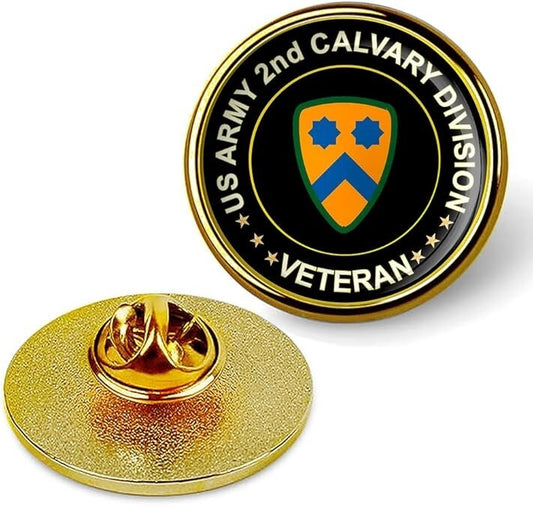 US Army 2nd Calvary Division Veteran Tie Suit Shirt Lapel Pin - Gold