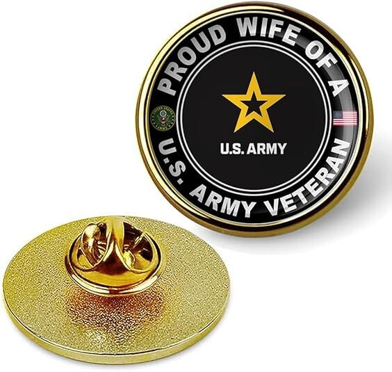 Proud Wife of a United States Army Veteran Tie Suit Shirt Lapel Pin - Gold