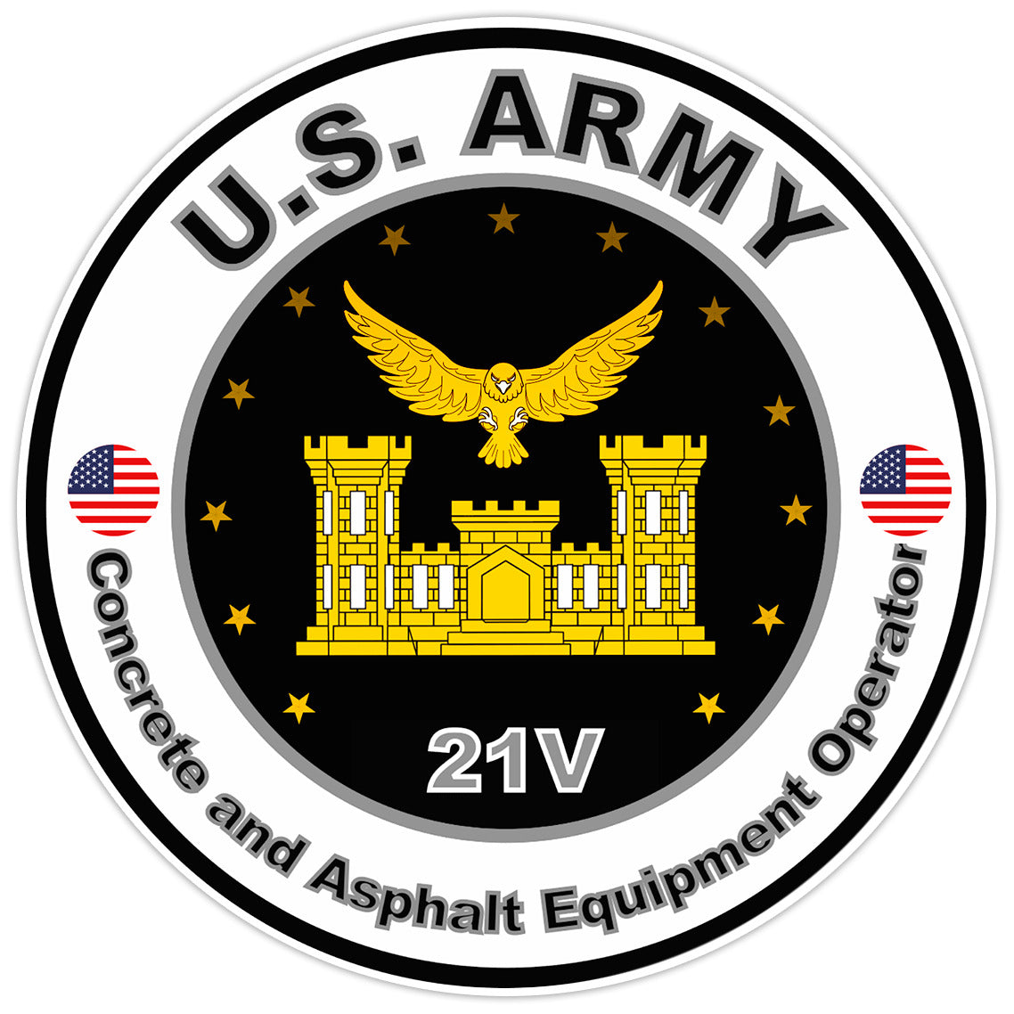 US Army Concrete and Asphalt Equipment Operator Sticker Military Decal 5"