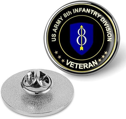 US Army 8th Infantry Division Veteran Tie Suit Shirt Lapel Pin - Silver