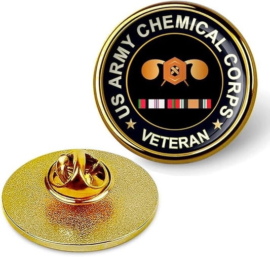 US Army Chemical Corps Veteran Tie Suit Shirt Lapel Pin - Gold