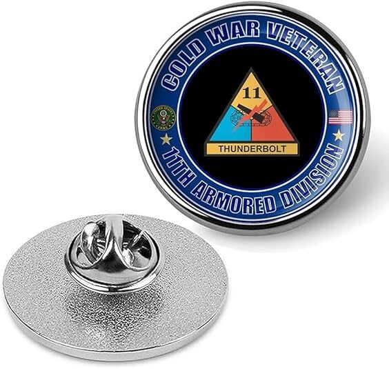 Cold War Veteran 11th Armored Division Tie Suit Shirt Lapel Pin - Silver