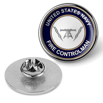 U.S. Navy Fire Controlman Round Tie Tac, Hat Pin, Badge, Lapel Pin - Silver