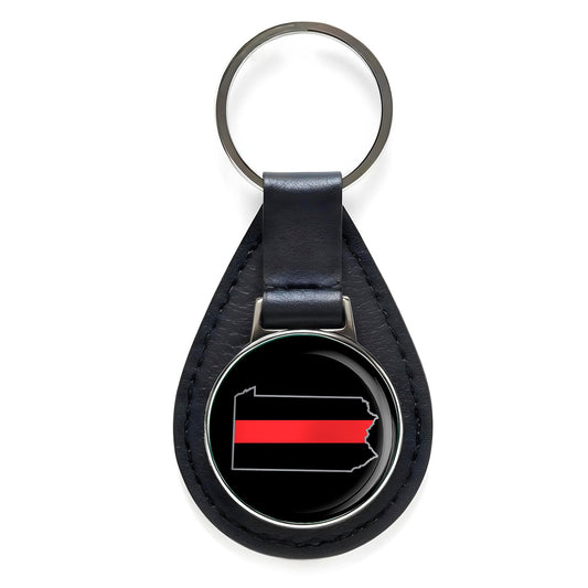 Thin Red Line Pennsylvania Firefighter First Responder Black Leather Keychain