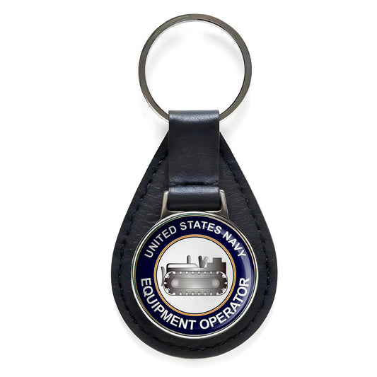 U.S. Navy Equipment Operator Black Leather Keychain Silver Keyring Military Gift