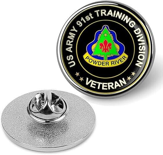 US Army 91st Training Division Veteran Tie Suit Shirt Lapel Pin - Silver