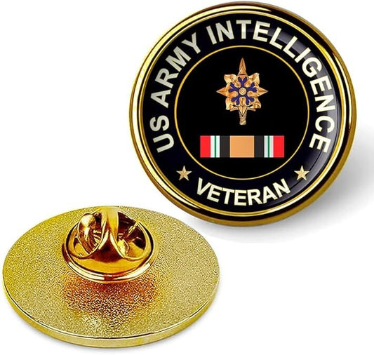 US Army Intelligence Veteran Tie Suit Shirt Lapel Pin - Gold