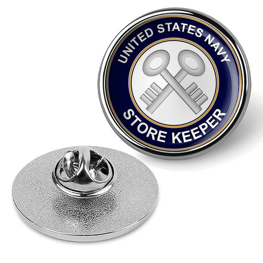U.S. Navy Store Keeper Tie Tac, Hat Pin, Military Emblem Lapel Pin - Silver
