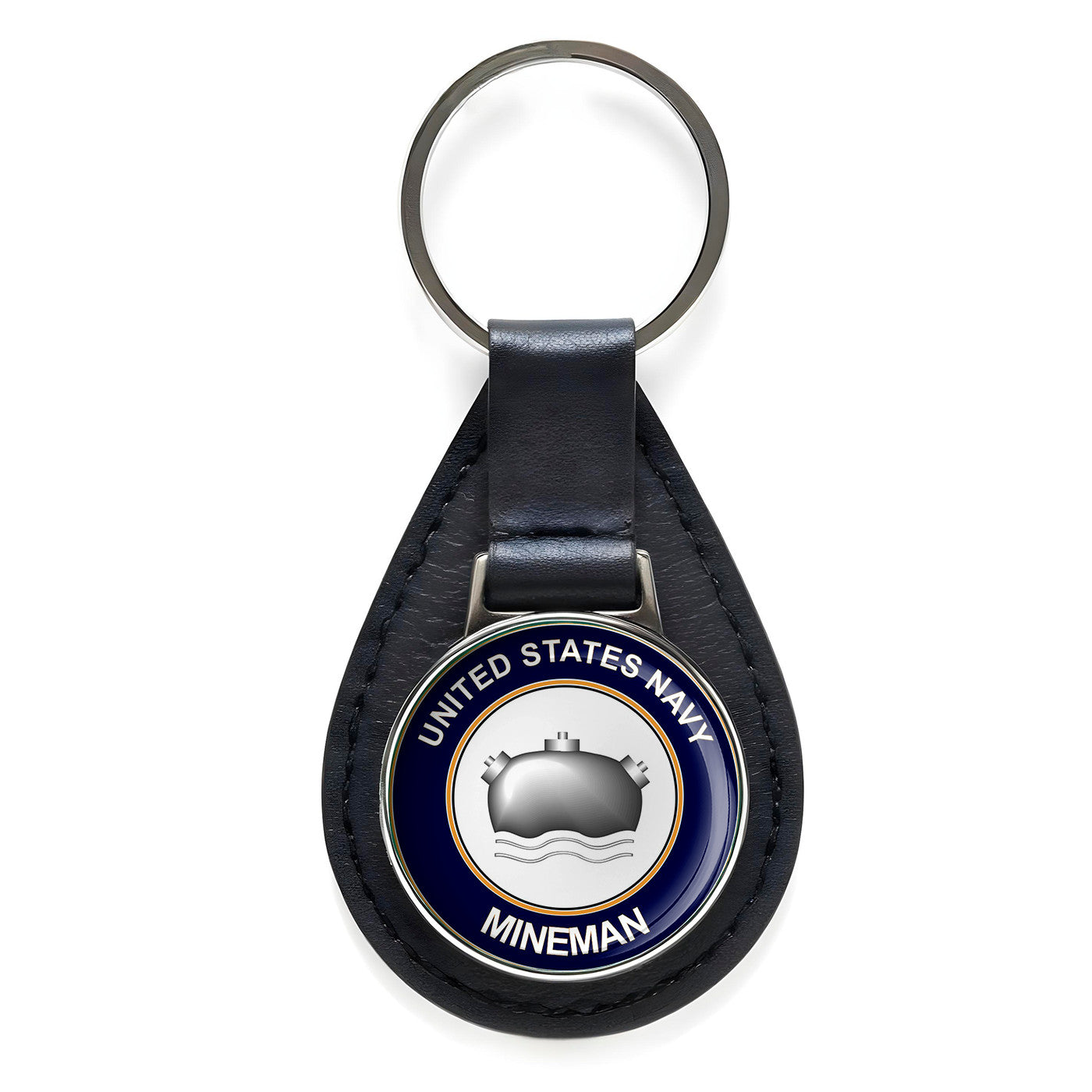 U.S. Navy Mineman MN Black Leather Keychain Silver Keyring Military Gift