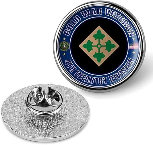 Cold War Veteran 4th Infantry Division Tie Suit Shirt Lapel Pin - Silver