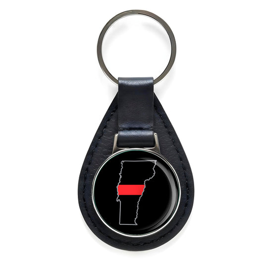 First Responder Thin Red Line Vermont Firefighter Black Leather Keychain Silver