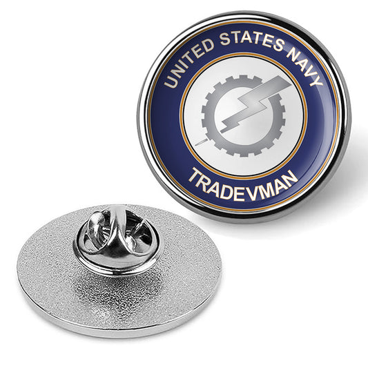 U.S. Navy Tradevman Rate Round Tie Tac, Hat Pin, Military Lapel Pin - Silver