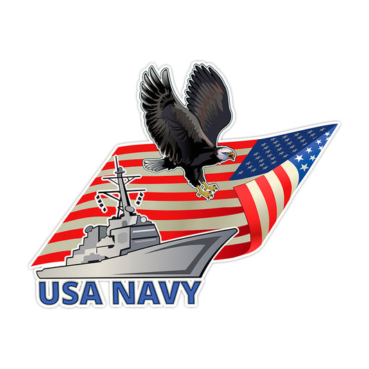 USA Navy Eagle & Warship American Flag Bumper Sticker Military Vinyl Decal 5"