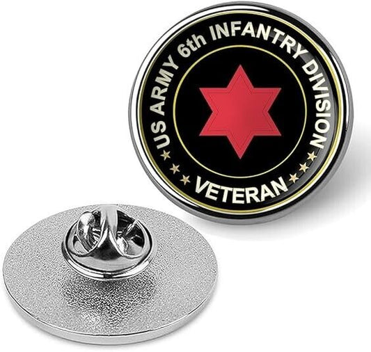 US Army 6th Infantry Division Veteran Tie Suit Shirt Lapel Pin - Silver