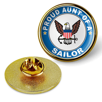 Proud Aunt of a Sailor U.S. Navy Round Tie Tac, Hat Pin Badge Lapel Pin - Gold