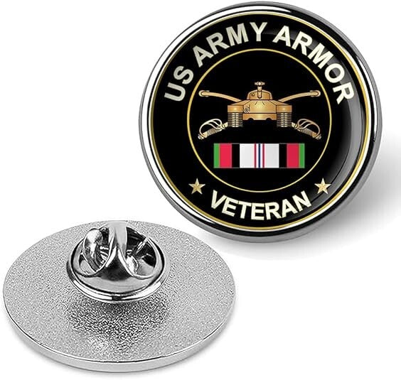 US Army Armor Veteran Tie Suit Shirt Lapel Pin - Silver
