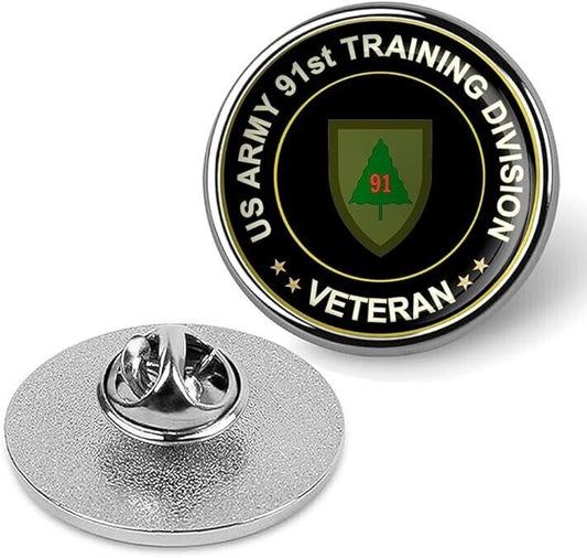 US Army 91st Training Division Veteran Tie Suit Shirt Lapel Pin - Silver