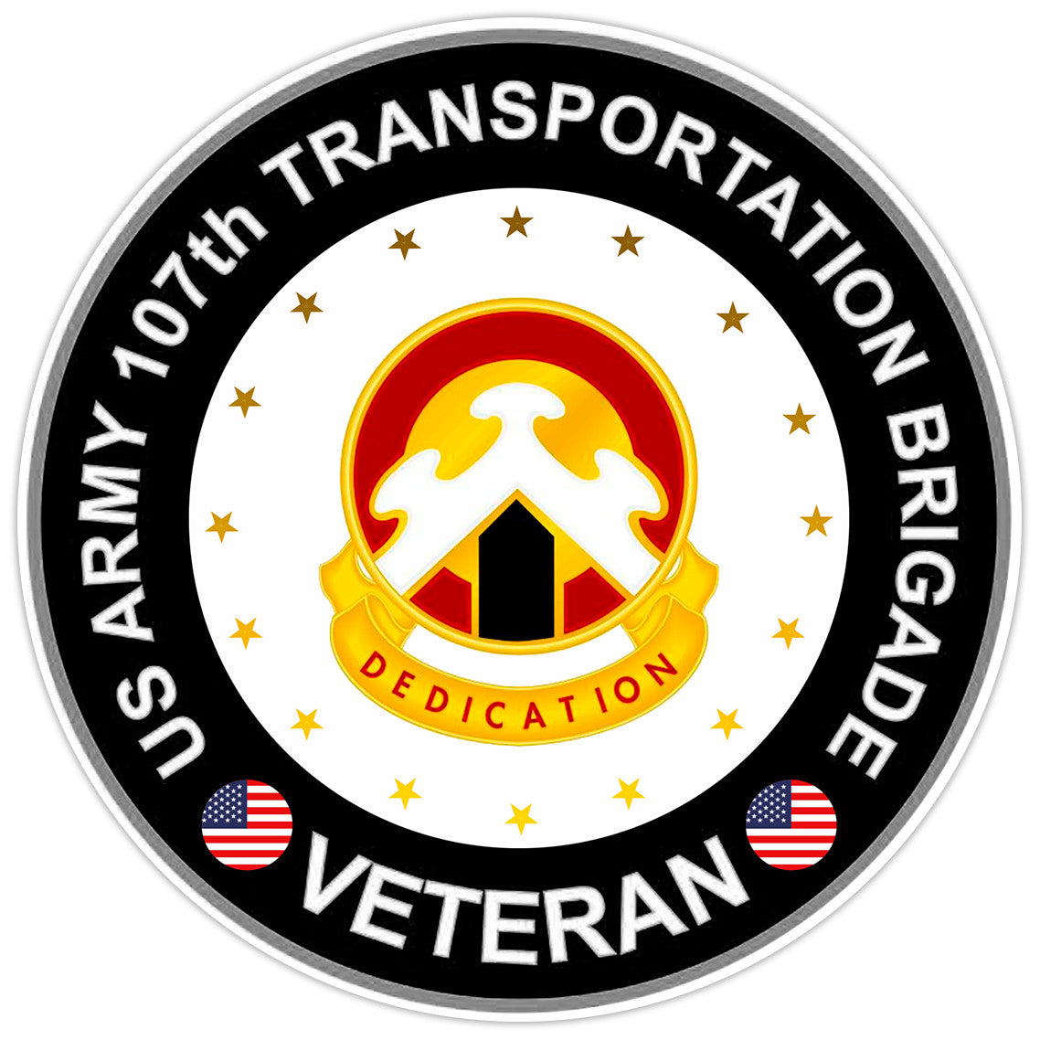 US Army 107th Transportation Brigade Veteran Bumper Sticker Military Decal 5"
