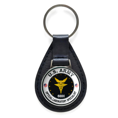 United States Army Avenger Crewmember Black Leather Keychain Silver Keyring