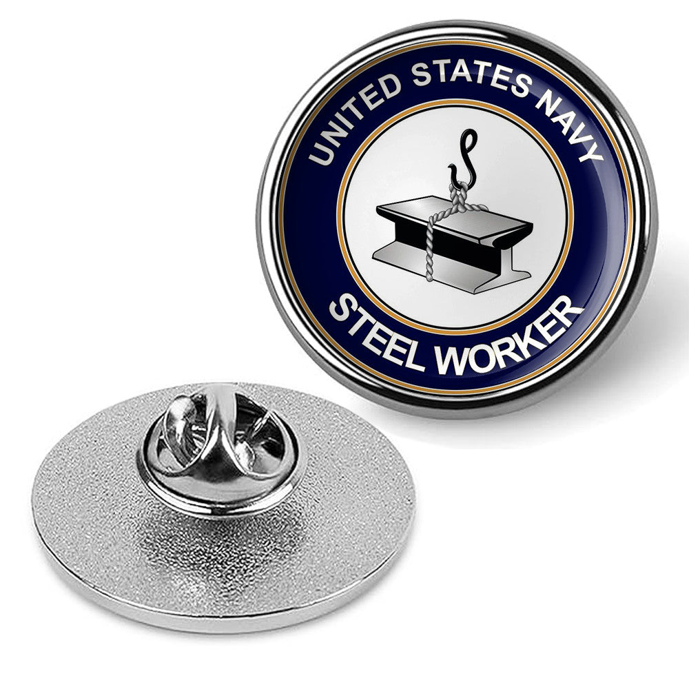 U.S. Navy Steelworker Tie Tac, Hat Pin, Military Emblem Lapel Pin - Silver