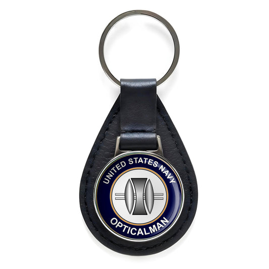 U.S. Navy Opticalman Black Leather Keychain Silver Keyring Military Gift