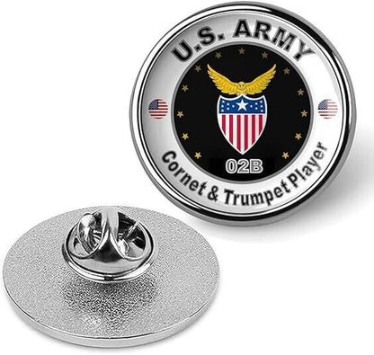 United States Army Cornet & Trumpet Player Tie Suit Shirt Lapel Pin - Silver