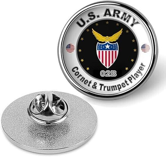 United States Army Cornet & Trumpet Player Tie Suit Shirt Lapel Pin - Silver