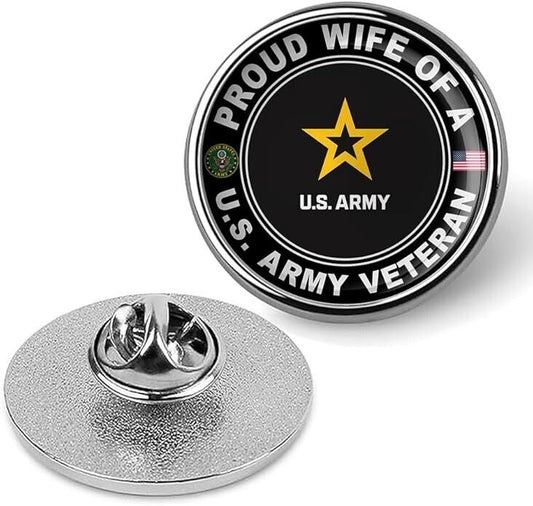 Proud Wife of a United States Army Veteran Tie Suit Shirt Lapel Pin - Silver
