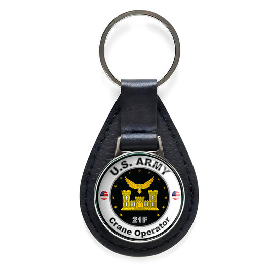 United States Army Crane Operator Black Leather Keychain Silver Keyring