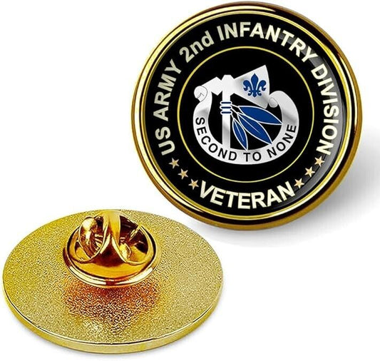 US Army 2nd Infantry Division Veteran Tie Suit Shirt Lapel Pin - Gold