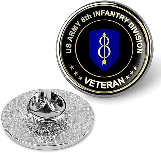 US Army 8th Infantry Division Veteran Tie Suit Shirt Lapel Pin - Silver