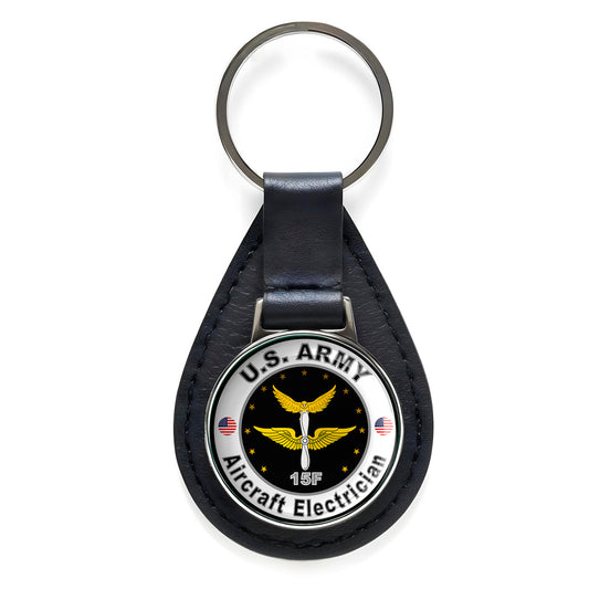 United States Army Aircraft Electrician Black Leather Keychain Silver Keyring