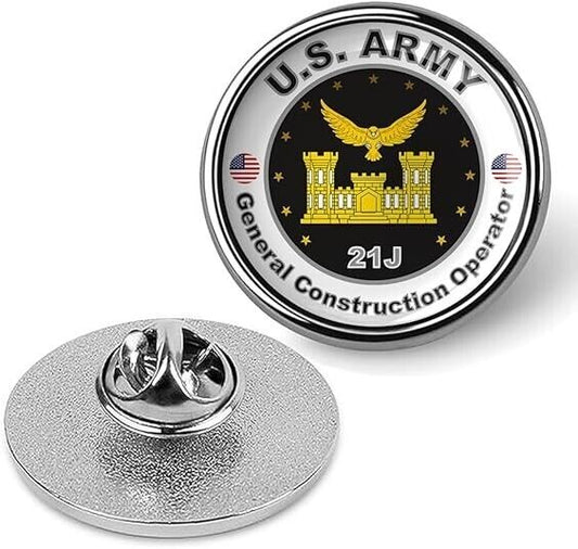 United States Army General Construction Operator Tie Shirt Lapel Pin - Silver