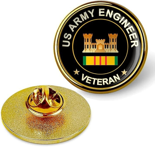 US Army Engineer Veteran Tie Suit Shirt Lapel Pin - Gold